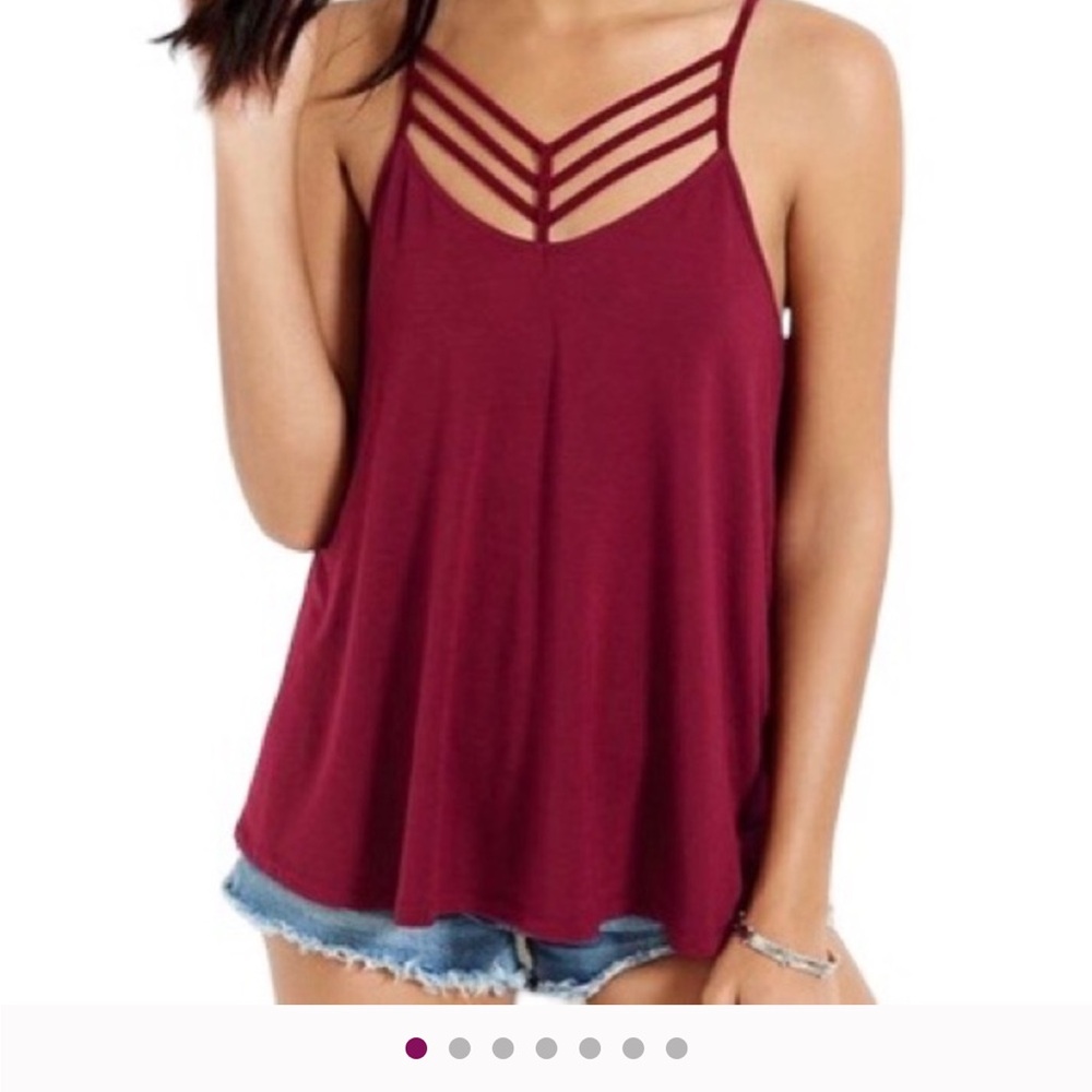 Express One Eleven Burgundy Crimson Red Strappy Loose Fit Stretch Tank Top S